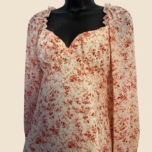 Missguided + Red Floral Long Sleeve Dress